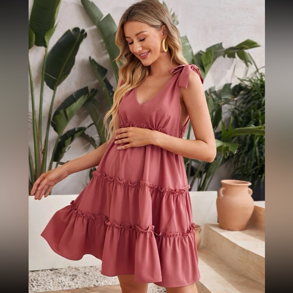 SHEIN Maternity Rose Pink Babydoll Dress - Size Large